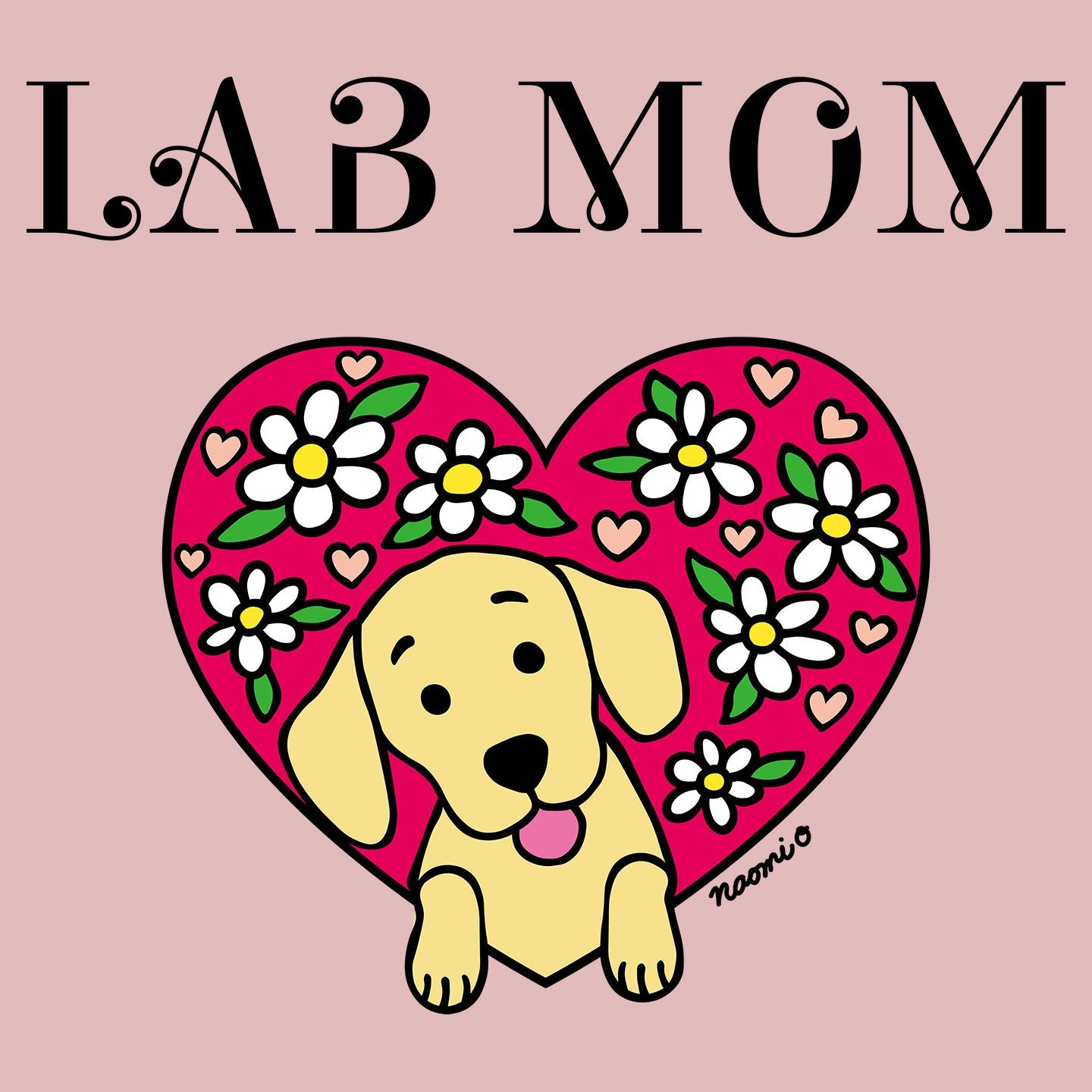 Flower Heart Yellow Lab Mom - Women's Fitted T-Shirt