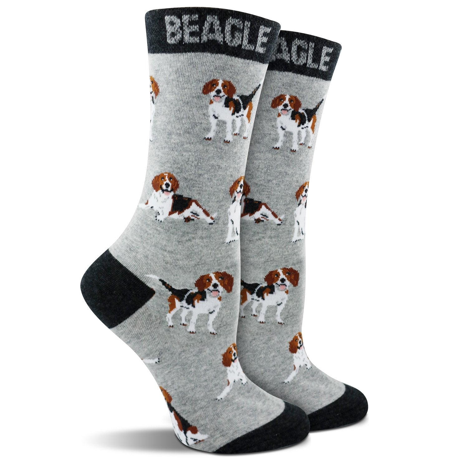 Animal Pride - Beagle Pattern on Grey - Adult Cotton Crew Socks
