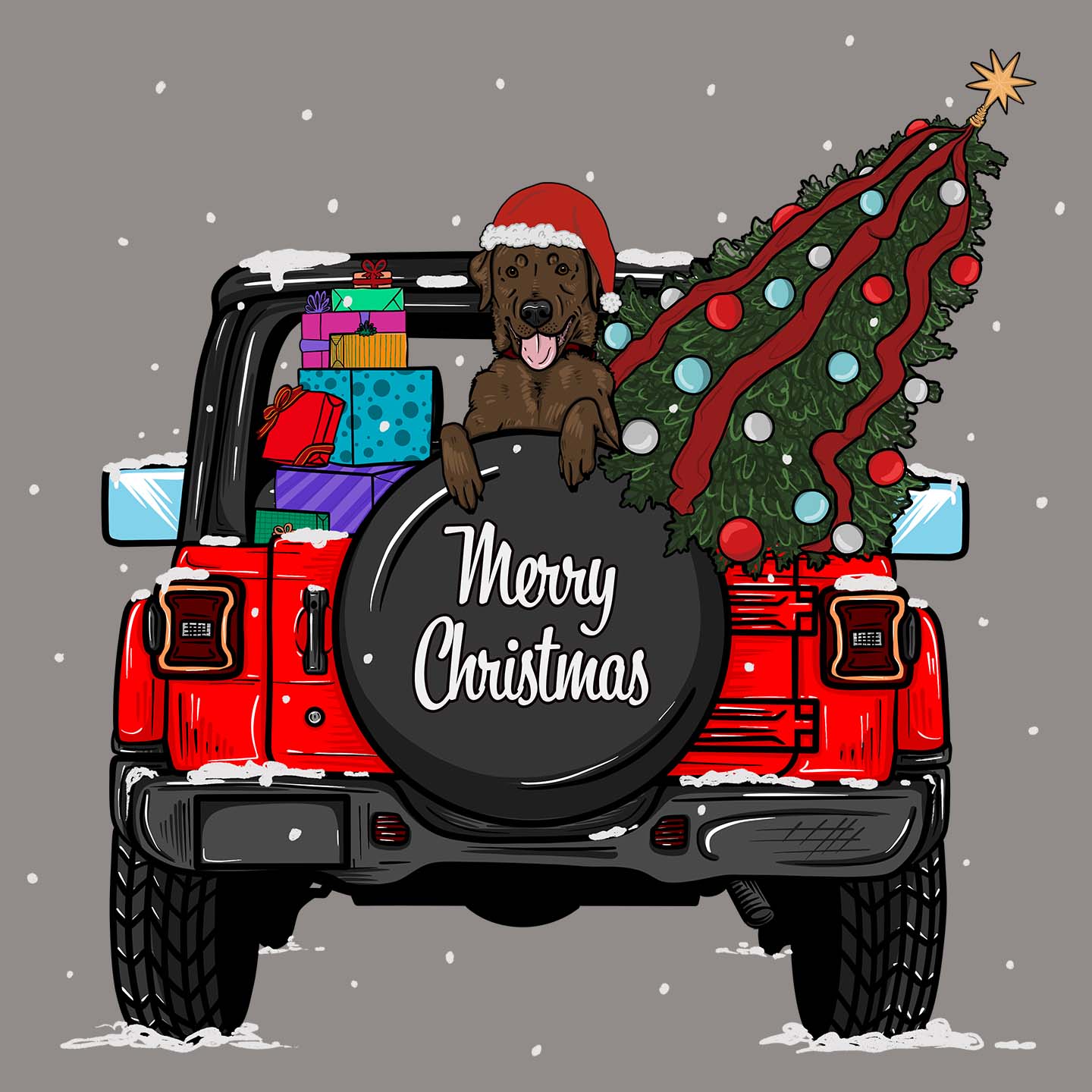 Christmas Jeep Chocolate Lab - Adult Unisex T-Shirt