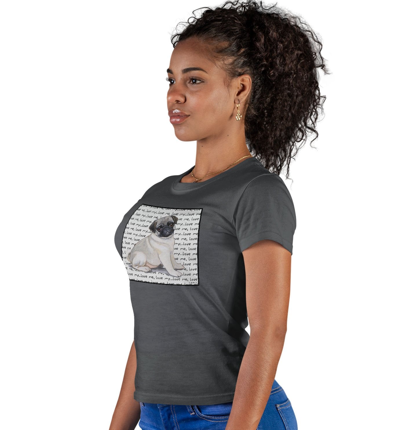 Pug Puppy Love Text - Women's Fitted T-Shirt