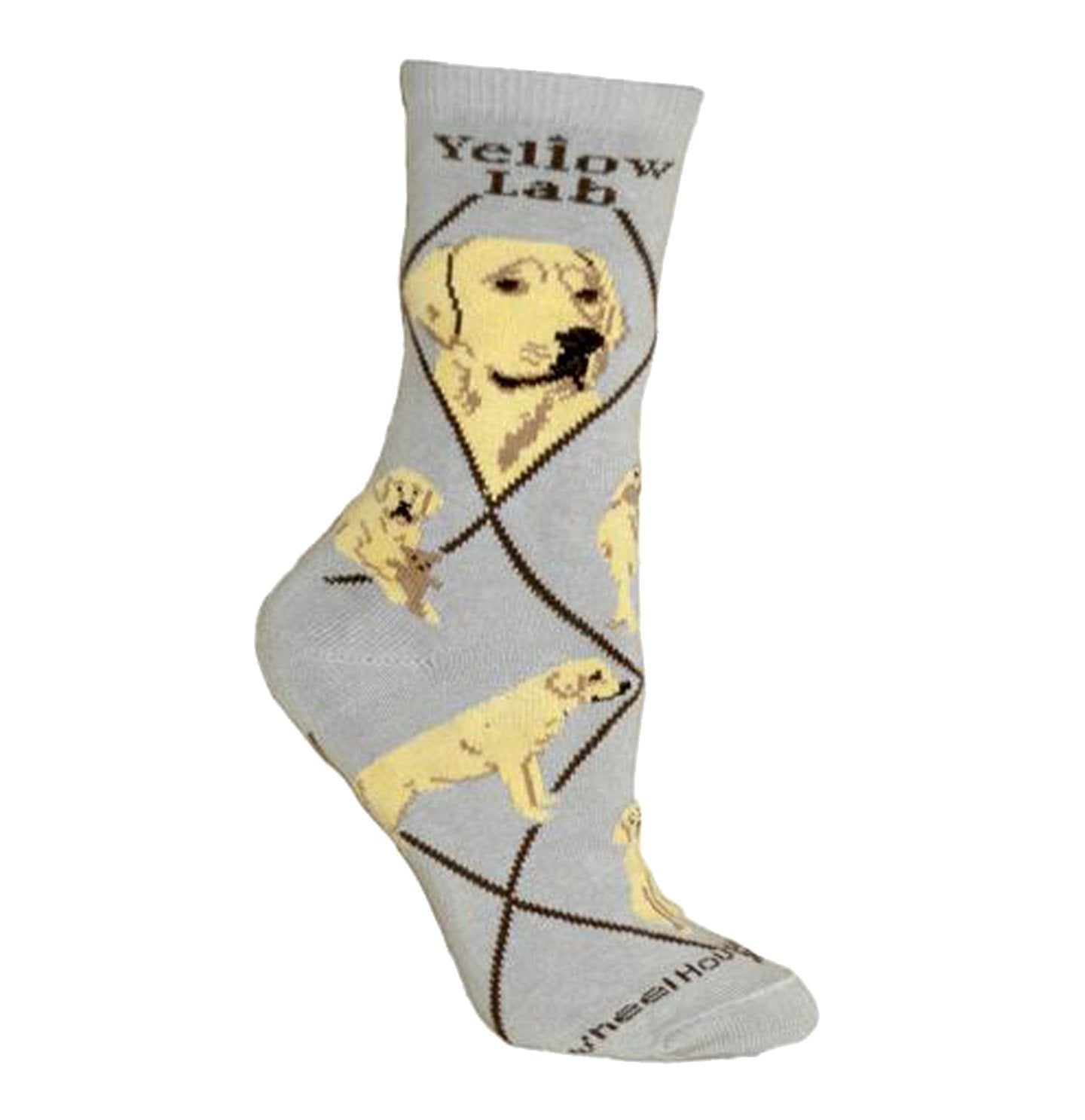 Animal Pride - Yellow Lab on Grey - Adult Cotton Crew Socks