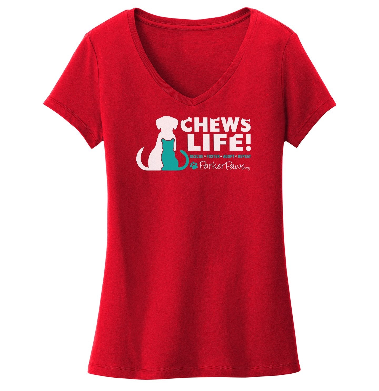 Parker Paws Logo Chews Life - Women's V-Neck T-Shirt