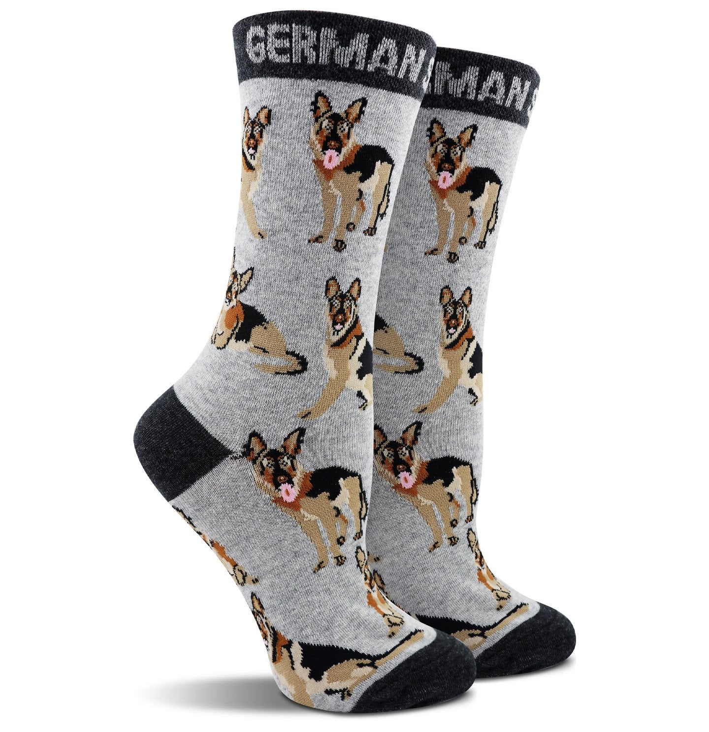 Animal Pride - German Shepherd Pattern on Grey - Adult Cotton Crew Socks
