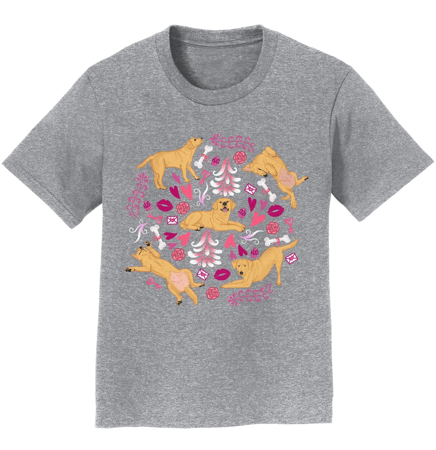 Yellow Labrador Pink Fleur Pattern - Kids' Unisex T-Shirt