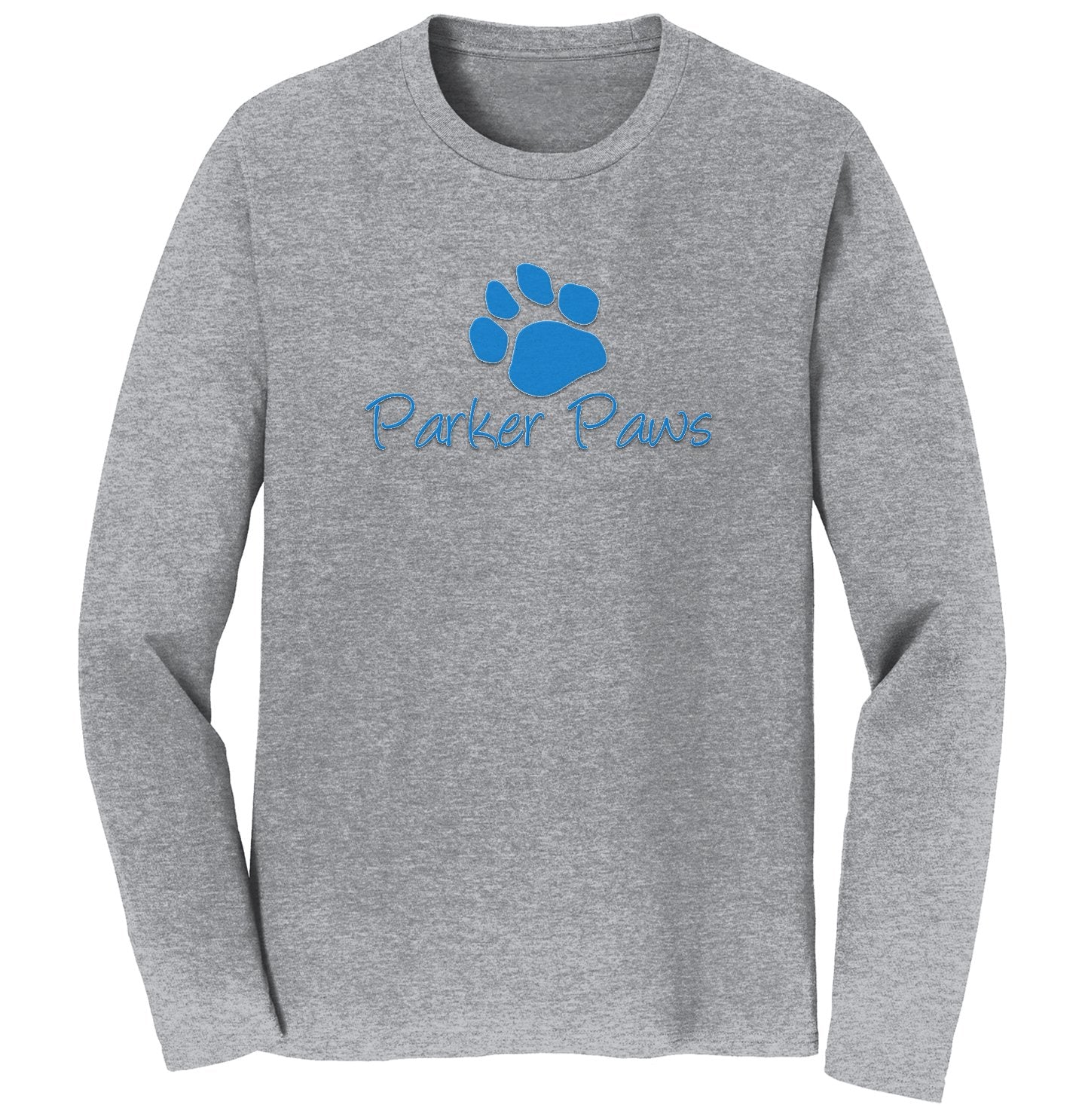 Parker Paws Blue Paw Print Logo - Adult Unisex Long Sleeve T-Shirt