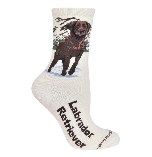 Animal Pride - Chocolate Lab Retriever on Natural - Adult Cotton Crew Socks