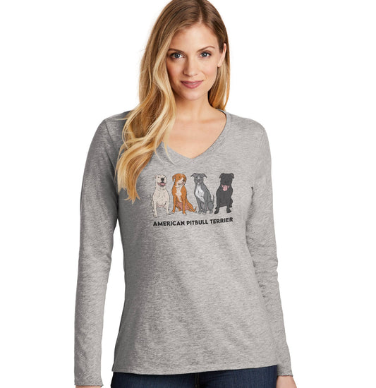 Animal Pride - American Pit Bull Terrier Line Up - Women's V-Neck Long Sleeve T-Shirt