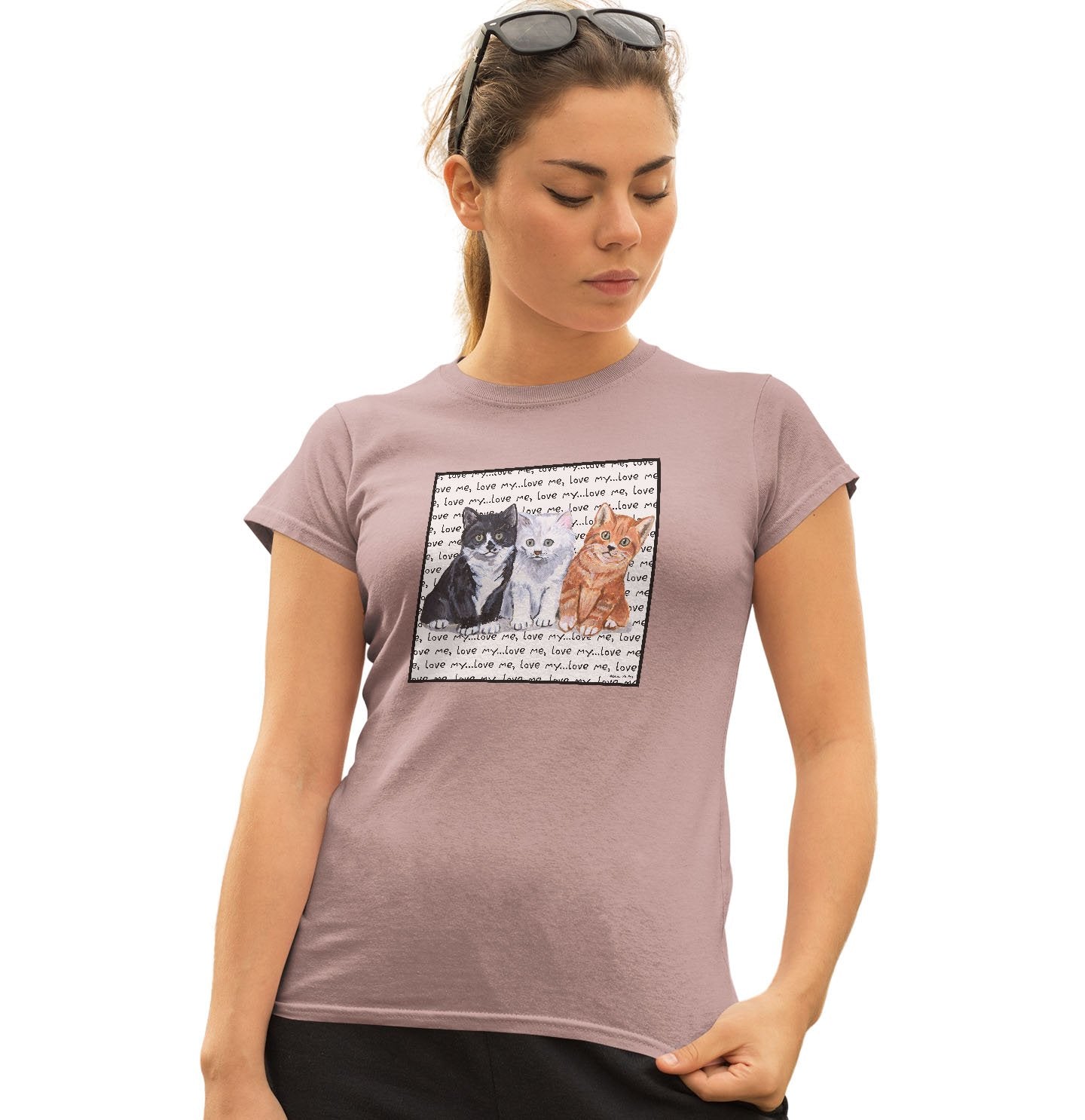 Three Kittens Love Text - Women's Fitted T-Shirt
