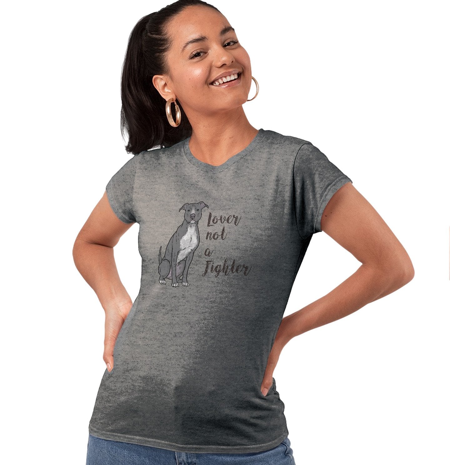 Grey Pit Bull Lover Not Fighter - Women's Tri-Blend T-Shirt
