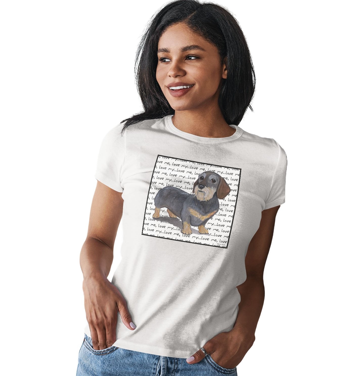 Wire Haired Dachshund Love Text - Women's Fitted T-Shirt