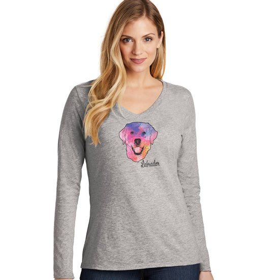 Animal Pride - Colorful Labrador Headshot - Women's V-Neck Long Sleeve T-Shirt