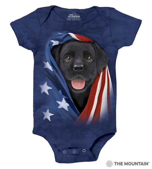 Patriotic Black Lab Pup - Baby Onesie