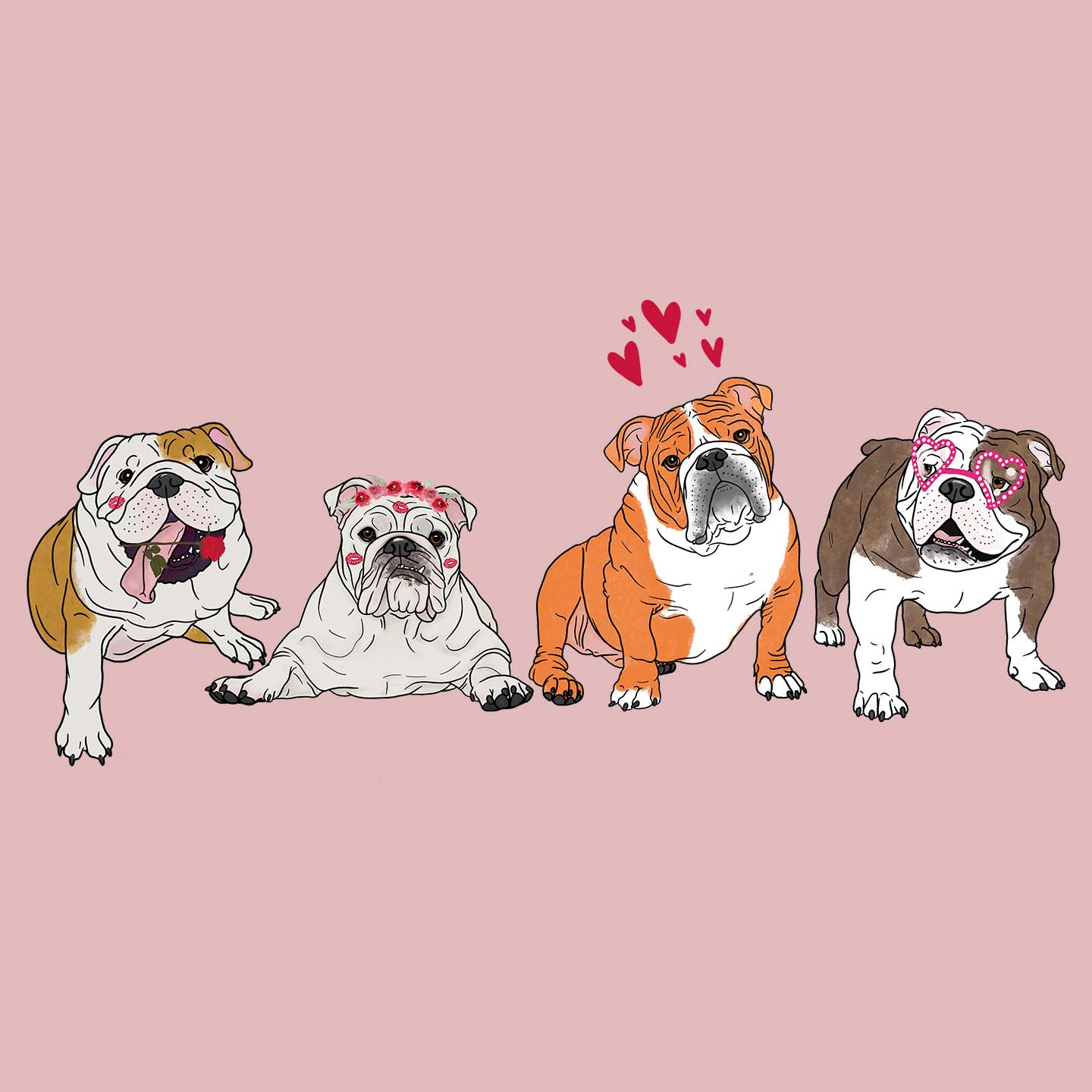 Bulldog Love Line Up - Women's Fitted T-Shirt