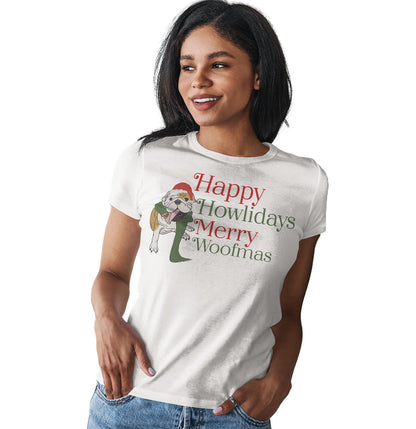 Merry Woofmas Bulldog - Women's Fitted T-Shirt