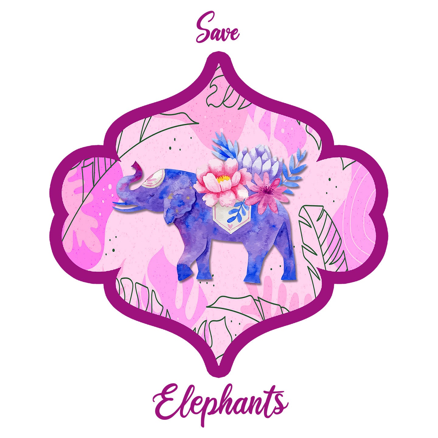 Save Elephants Pink Flowers - Women's Fitted T-Shirt
