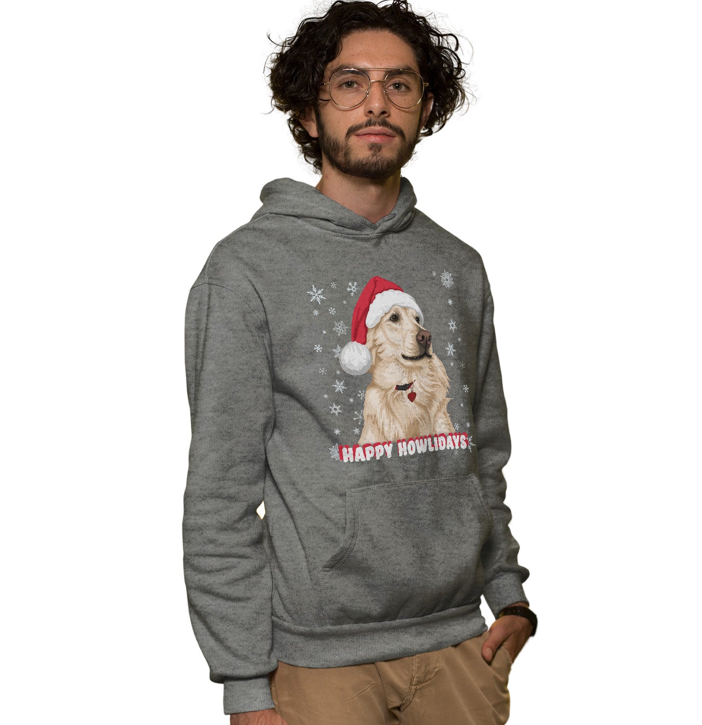 Happy Howlidays Santa Golden - Adult Unisex Hoodie Sweatshirt