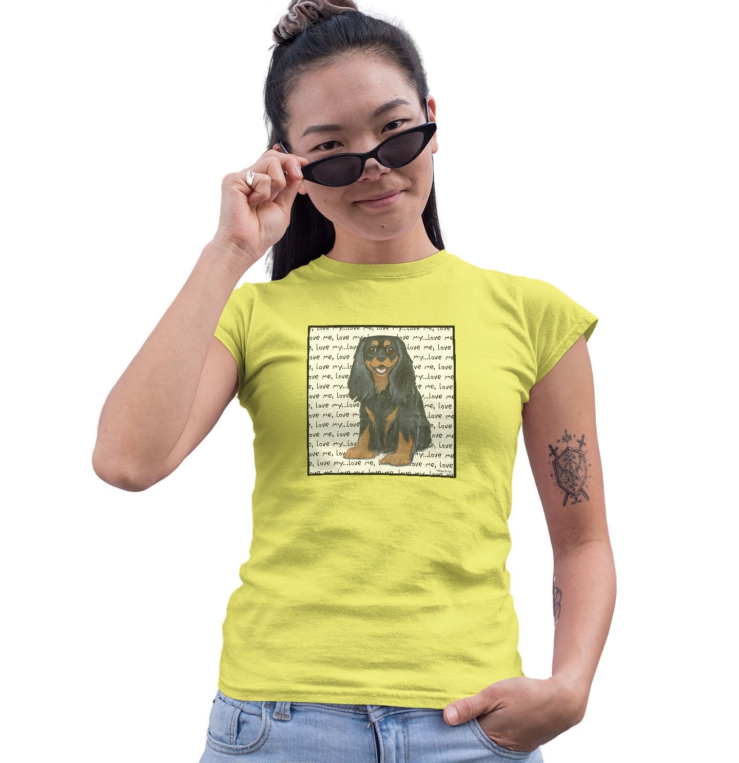 Black & Tan Cavalier Love Text - Women's Fitted T-Shirt