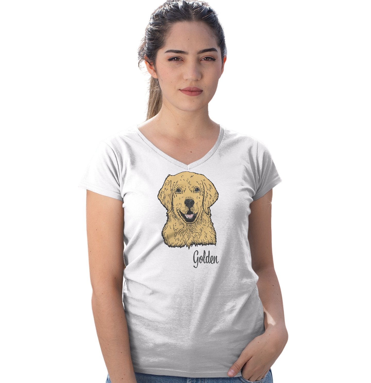 Golden Retriever Headshot - Women's V-Neck T-Shirt