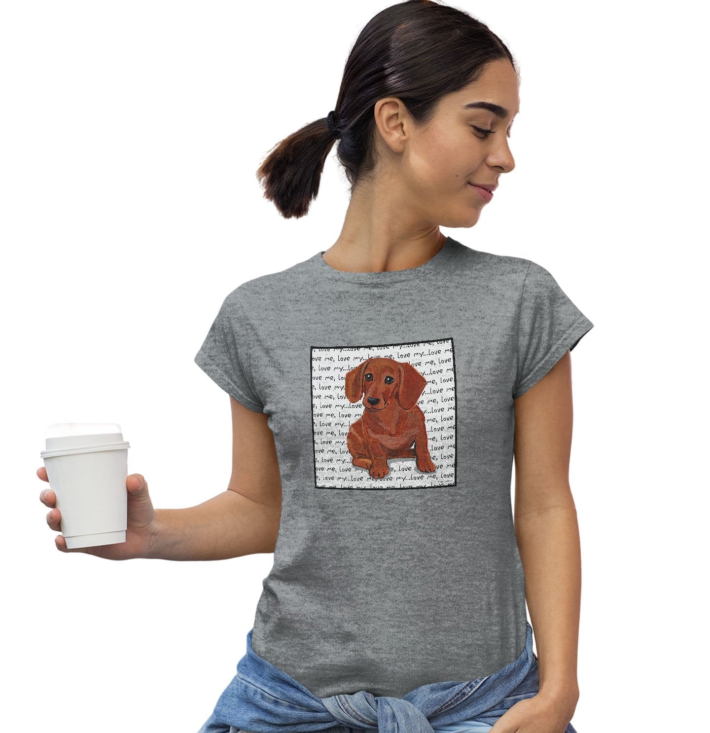 Animal Pride - Red Dachshund Love Text - Women's Fitted T-Shirt