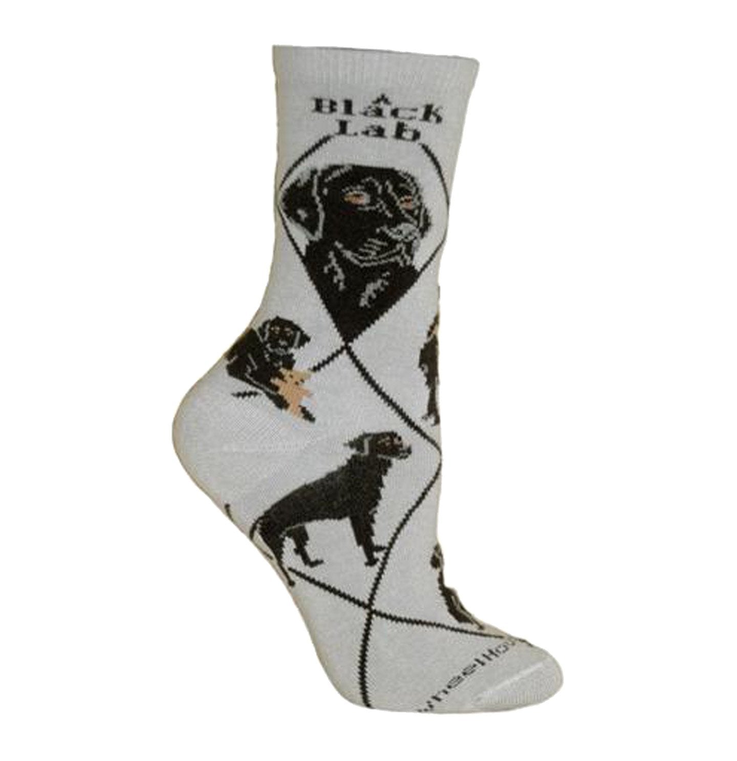 Animal Pride - Black Lab on Grey - Adult Cotton Crew Socks