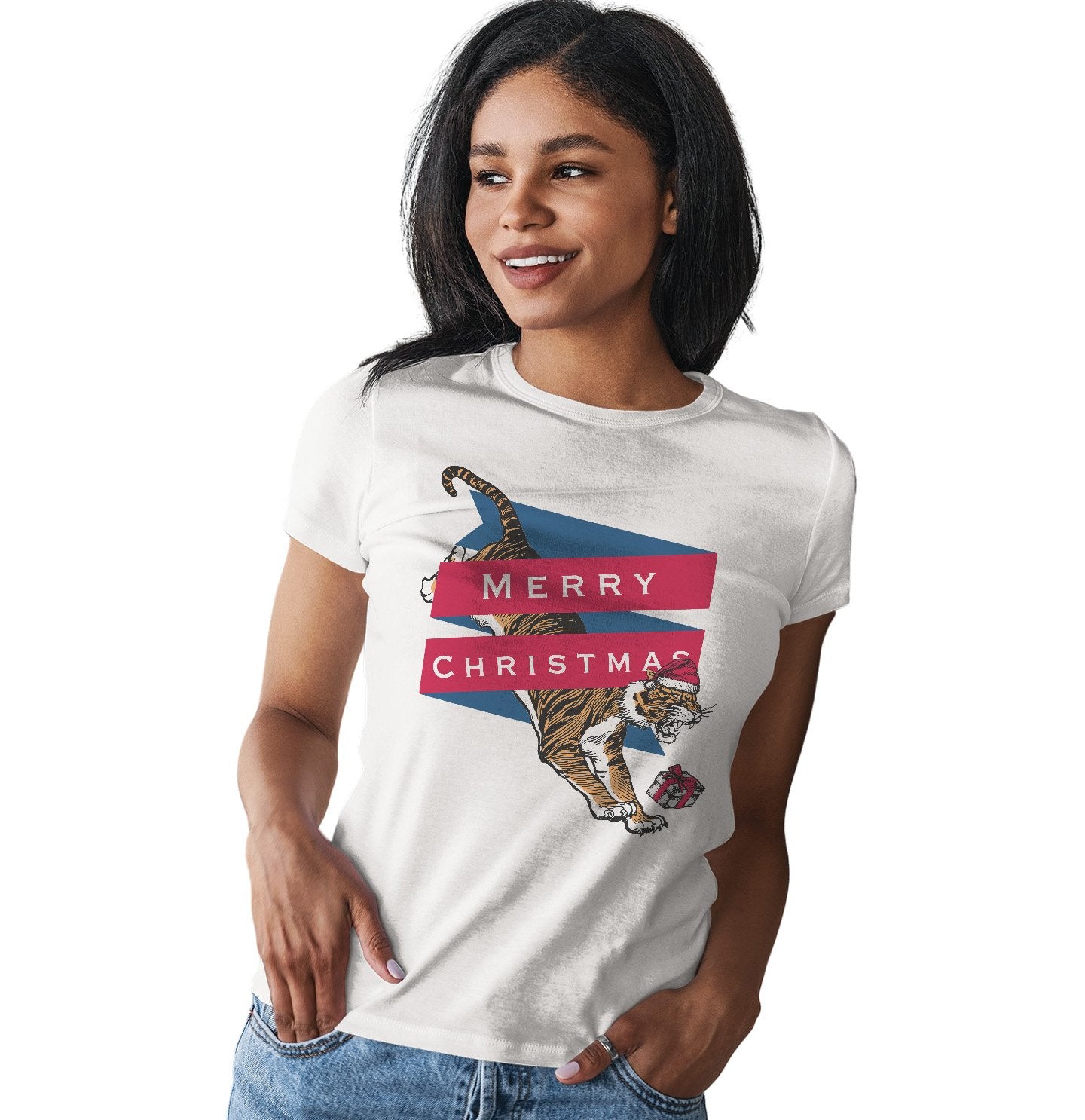 Merry Christmas Tiger - Women's Fitted T-Shirt