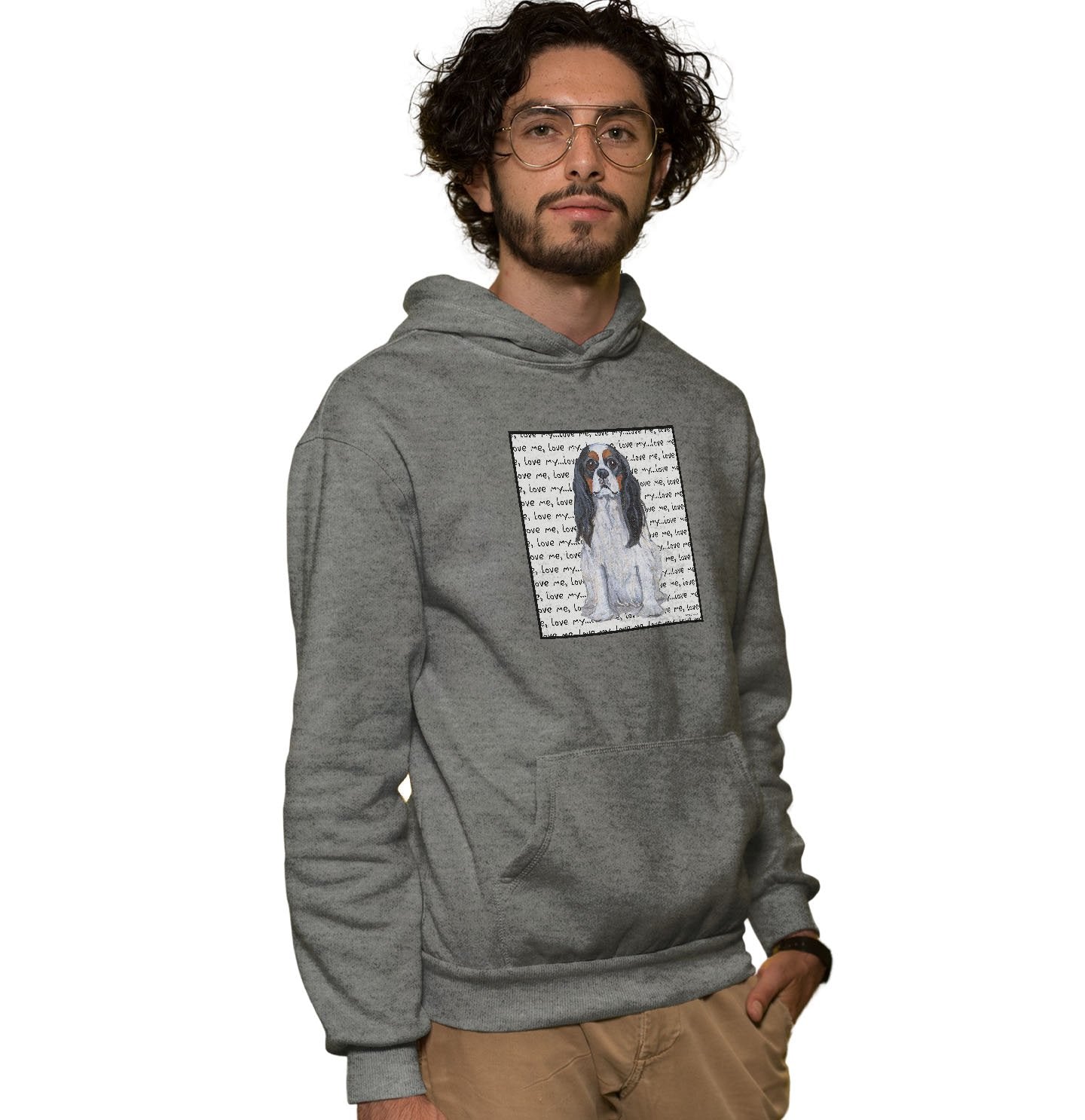 Tri-Color Cavalier Love Text - Adult Unisex Hoodie Sweatshirt