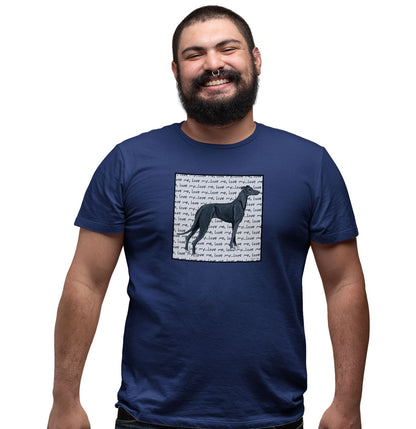 Black Greyhound Love Text - Adult Unisex T-Shirt