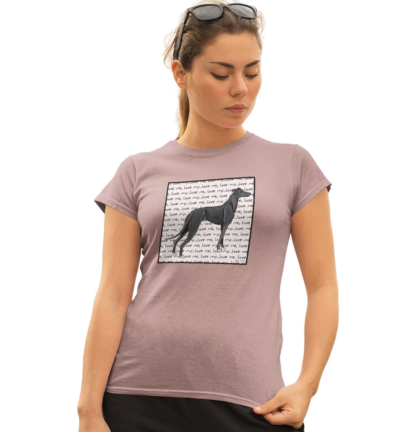Animal Pride - Black Greyhound Love Text - Women's Fitted T-Shirt