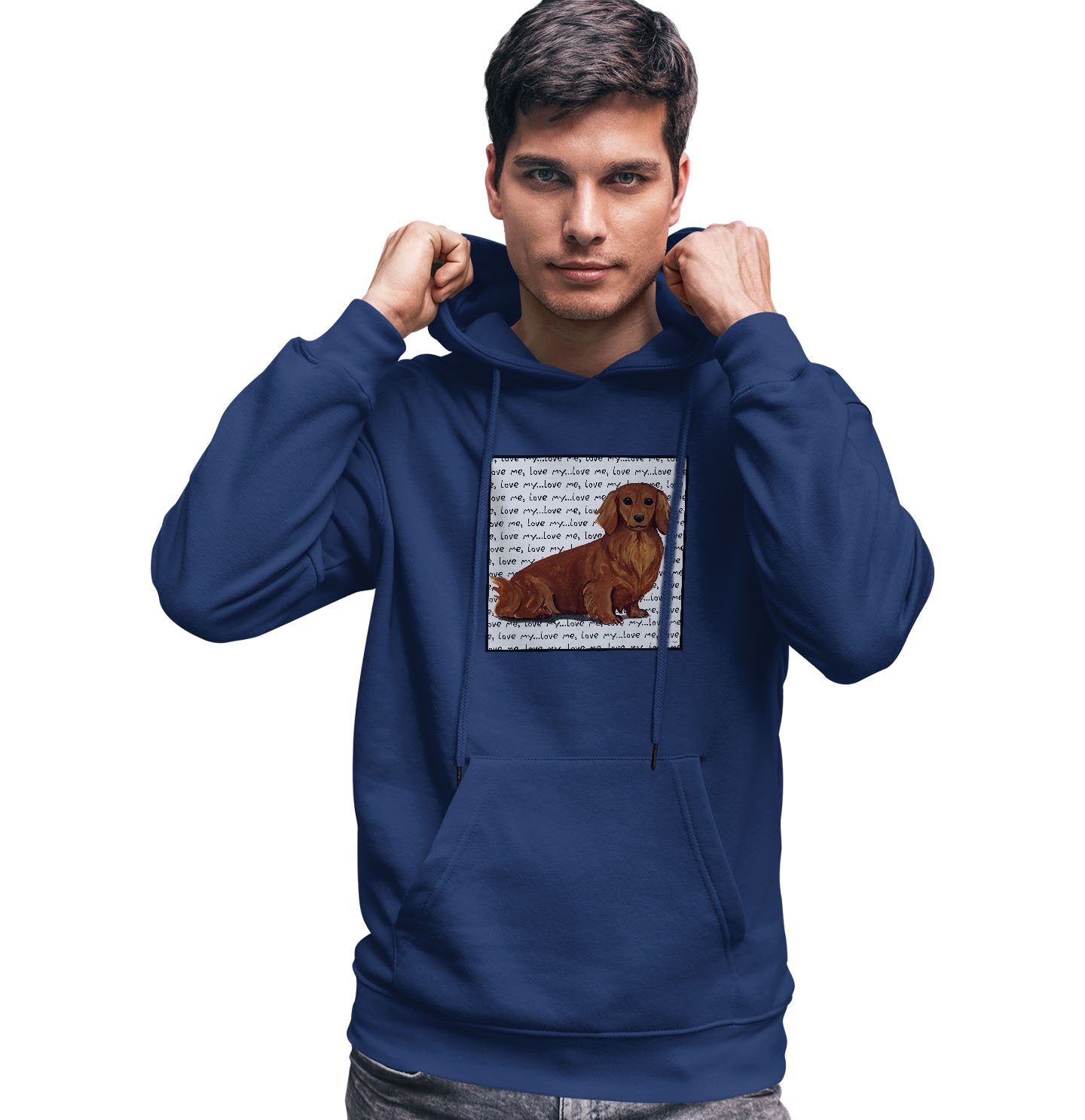 Animal Pride - Long Haired Dachshund Love Text - Adult Unisex Hoodie Sweatshirt