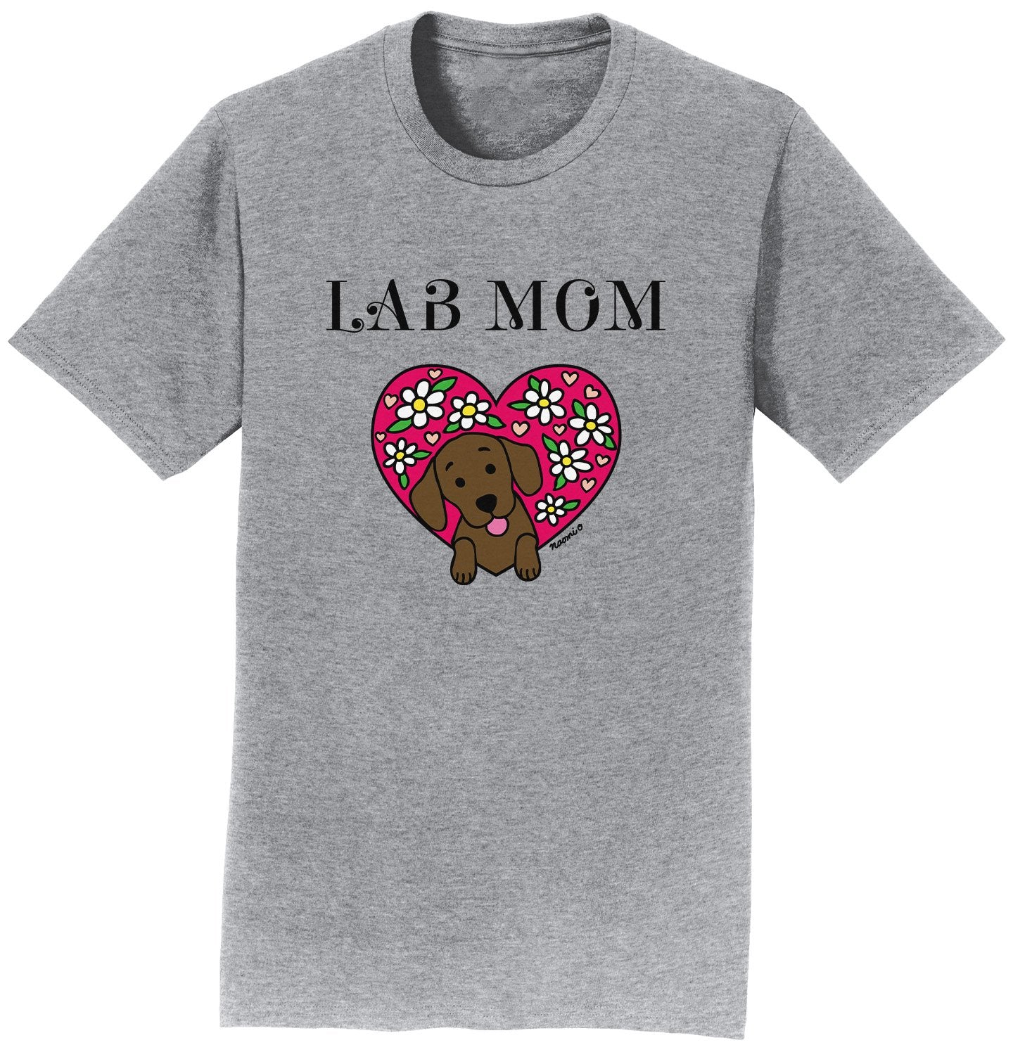 Flower Heart Chocolate Lab Mom - Adult Unisex T-Shirt