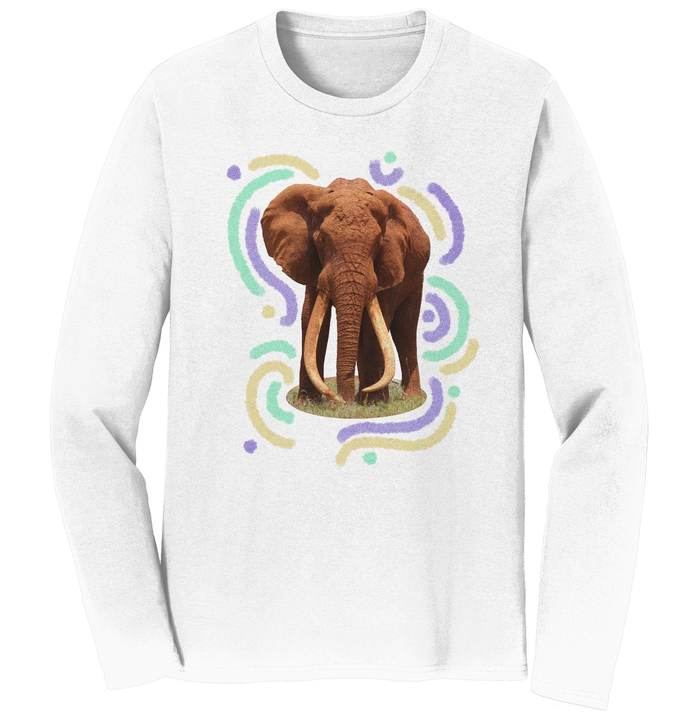 Wiggly Lines Elephant - Adult Unisex Long Sleeve T-Shirt