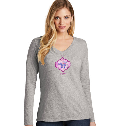 Save Elephants Pink Flowers - Women's V-Neck Long Sleeve T-Shirt