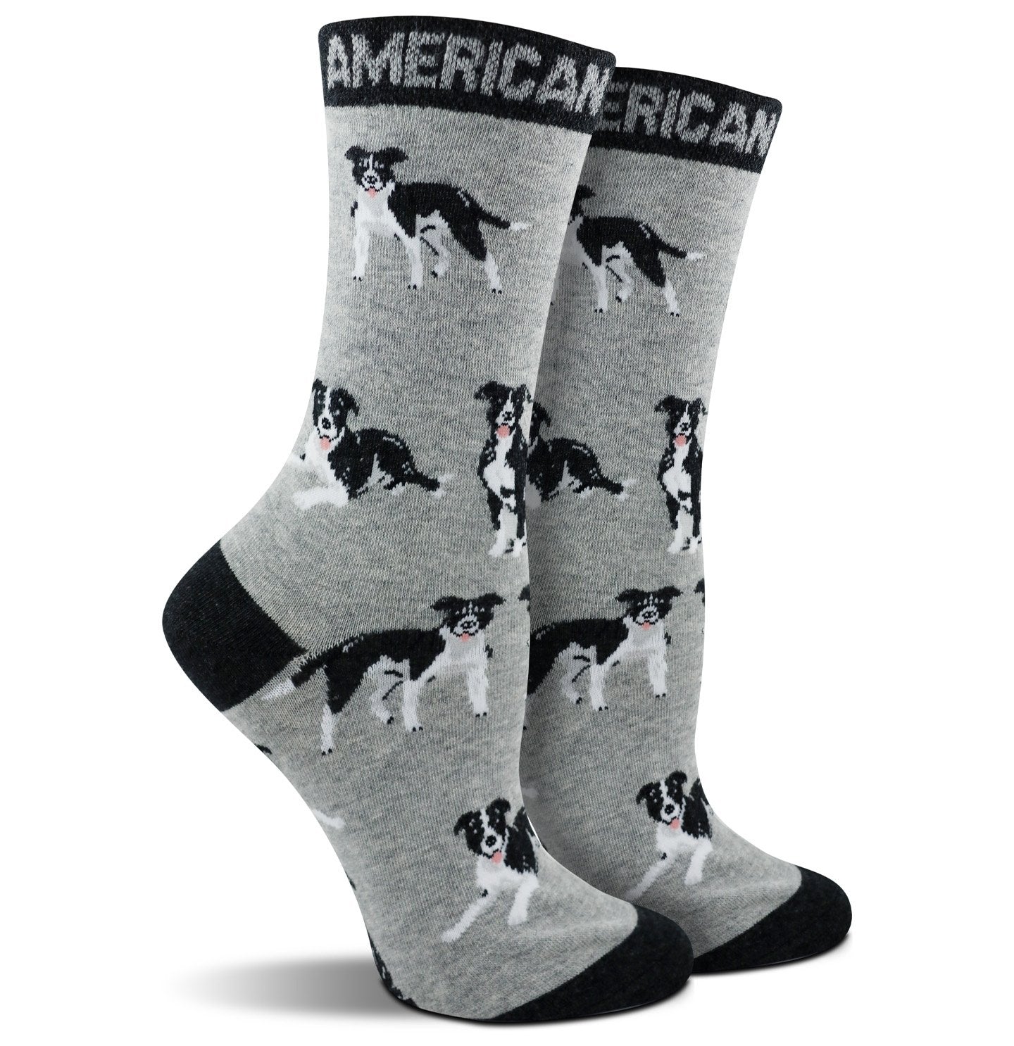 Animal Pride - American Pit Bull Pattern on Grey - Adult Cotton Crew Socks