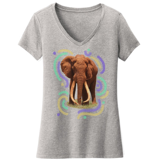 Wiggly Lines Elephant - Women's V-Neck T-Shirt