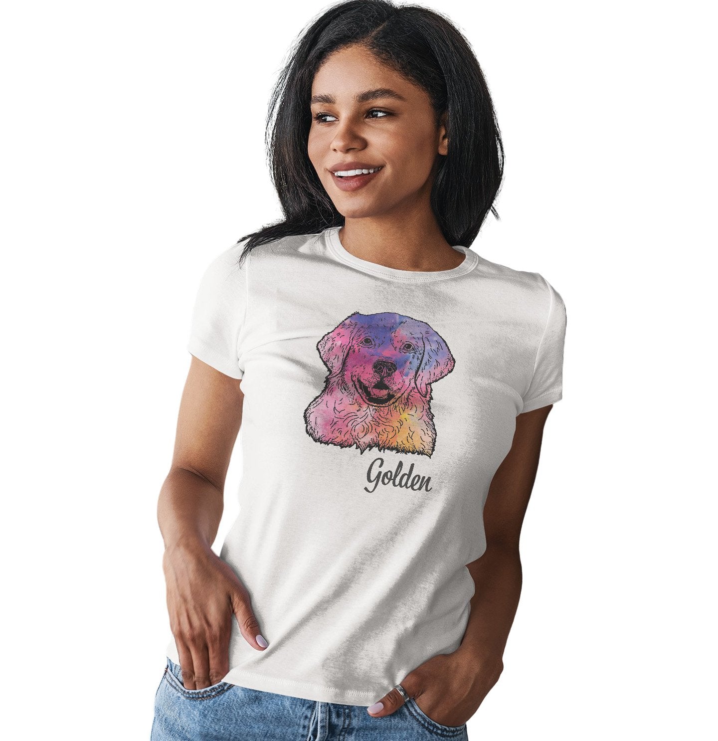 Colorful Golden Retriever Headshot - Women's Fitted T-Shirt