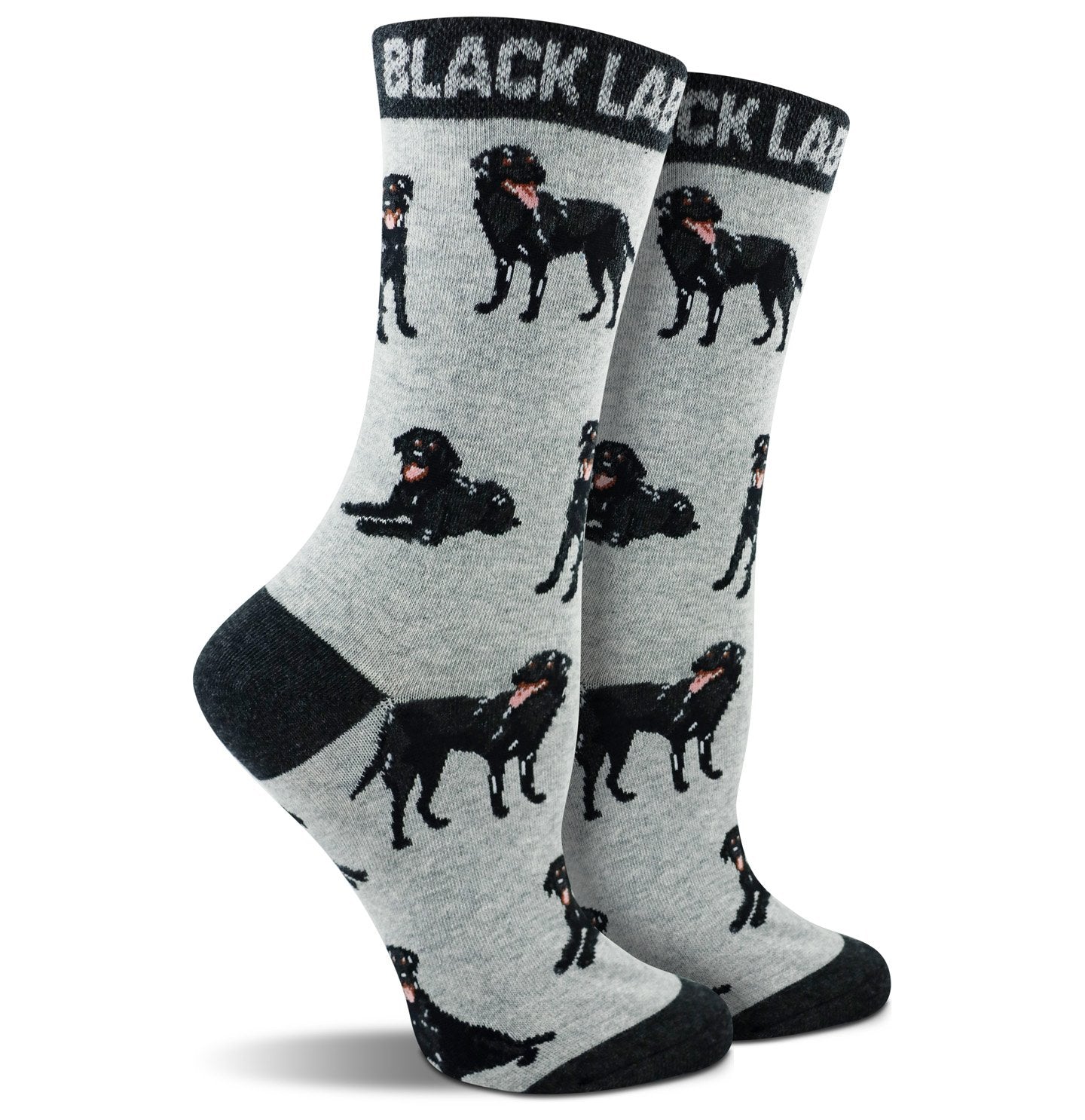 Animal Pride - Black Lab Pattern on Grey - Adult Cotton Crew Socks