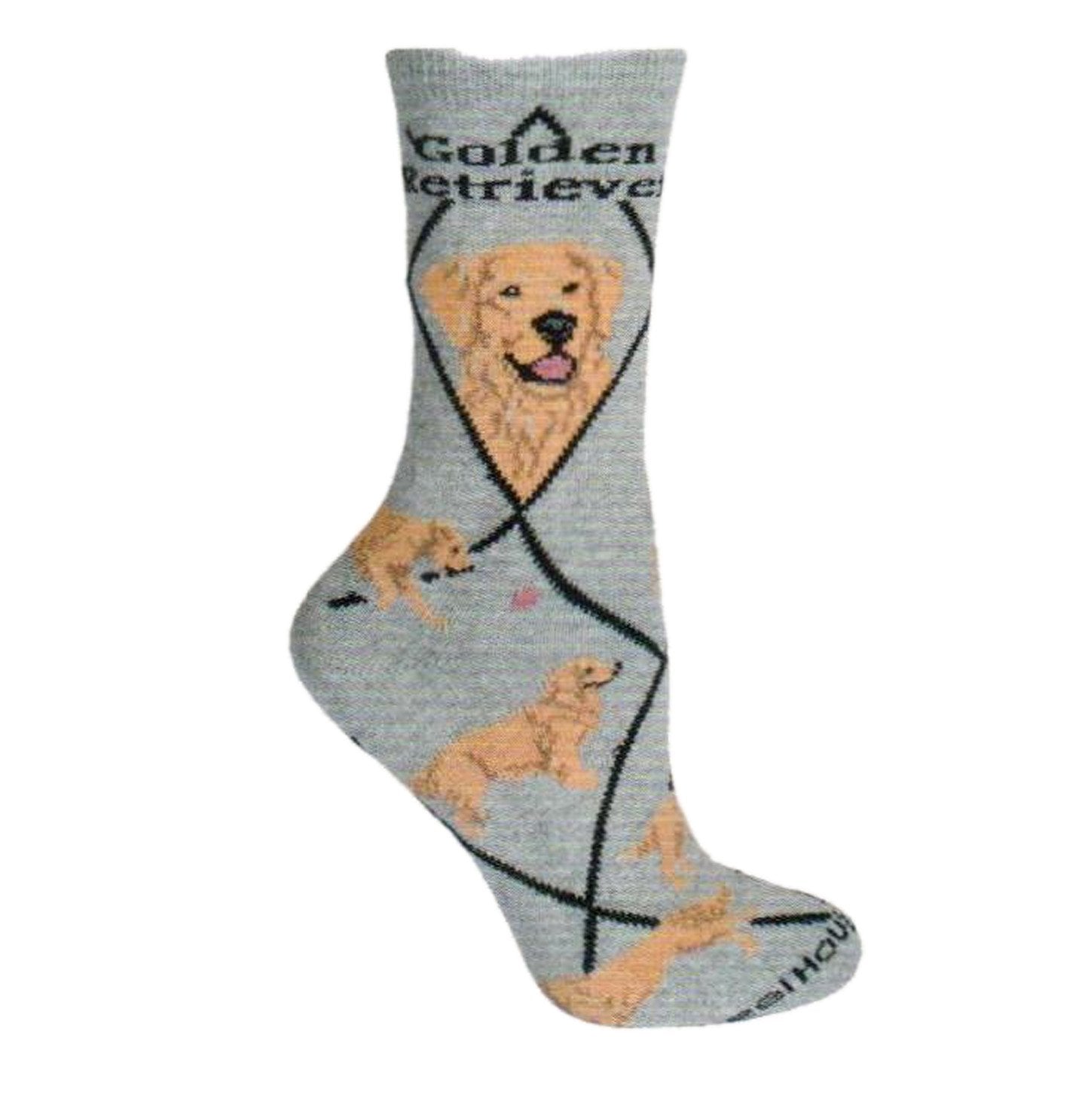 Animal Pride - Golden Retriever on Grey - Adult Cotton Crew Socks