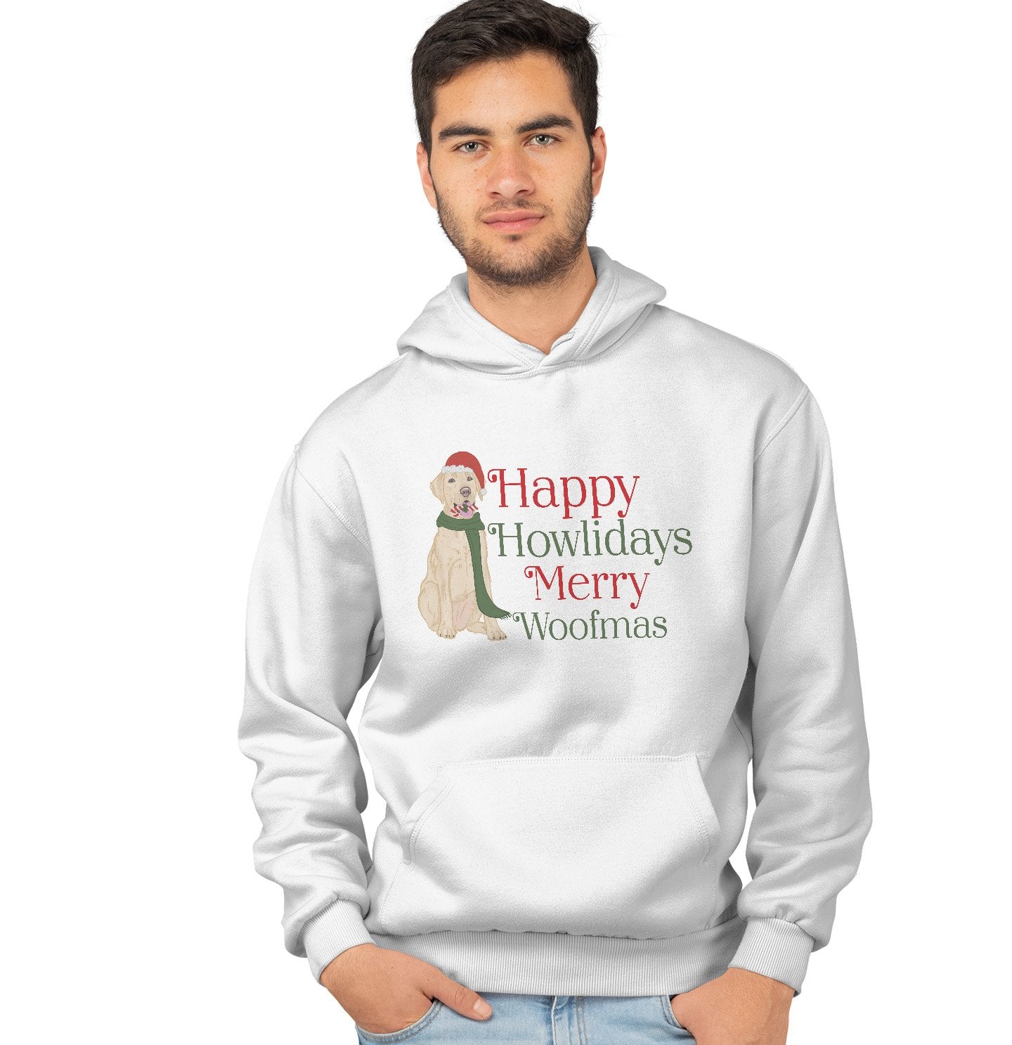 Animal Pride - Merry Woofmas Yellow Lab - Adult Unisex Hoodie Sweatshirt