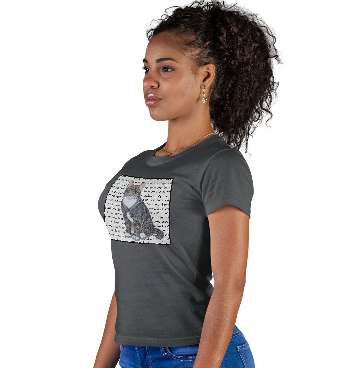 Tabby Love Text - Women's Fitted T-Shirt