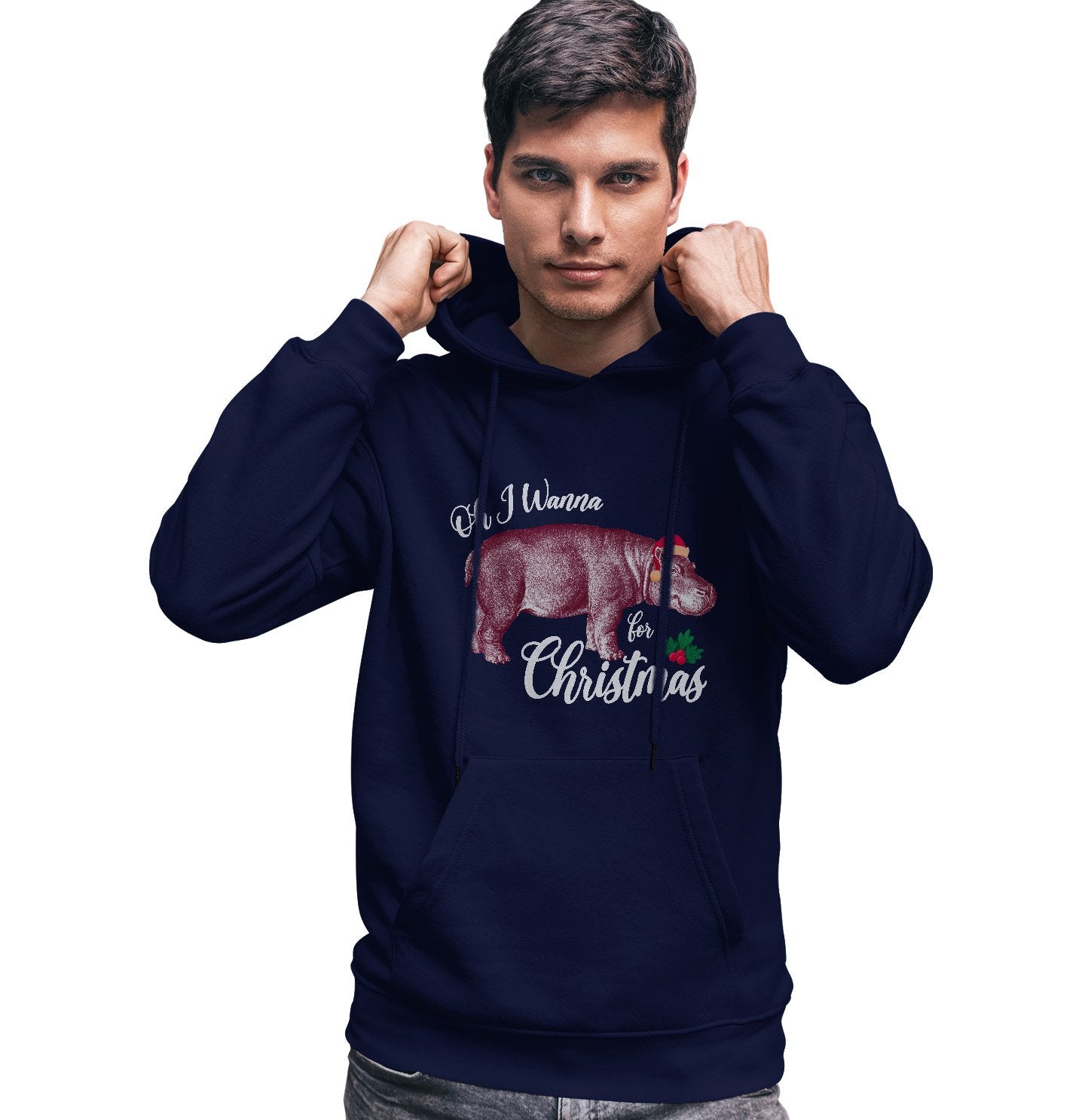Animal Pride - Hippopotamus for Christmas - Adult Unisex Hoodie Sweatshirt