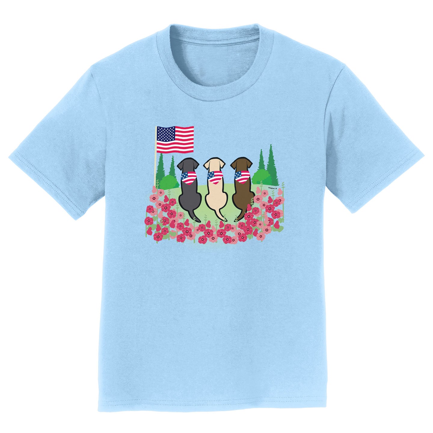 Animal Pride - USA Flag Bandanas on Three Labs - Kids' Unisex T-Shirt