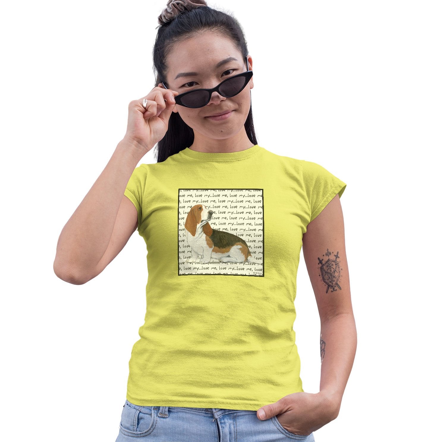 Basset Hound Love Text - Women's Fitted T-Shirt