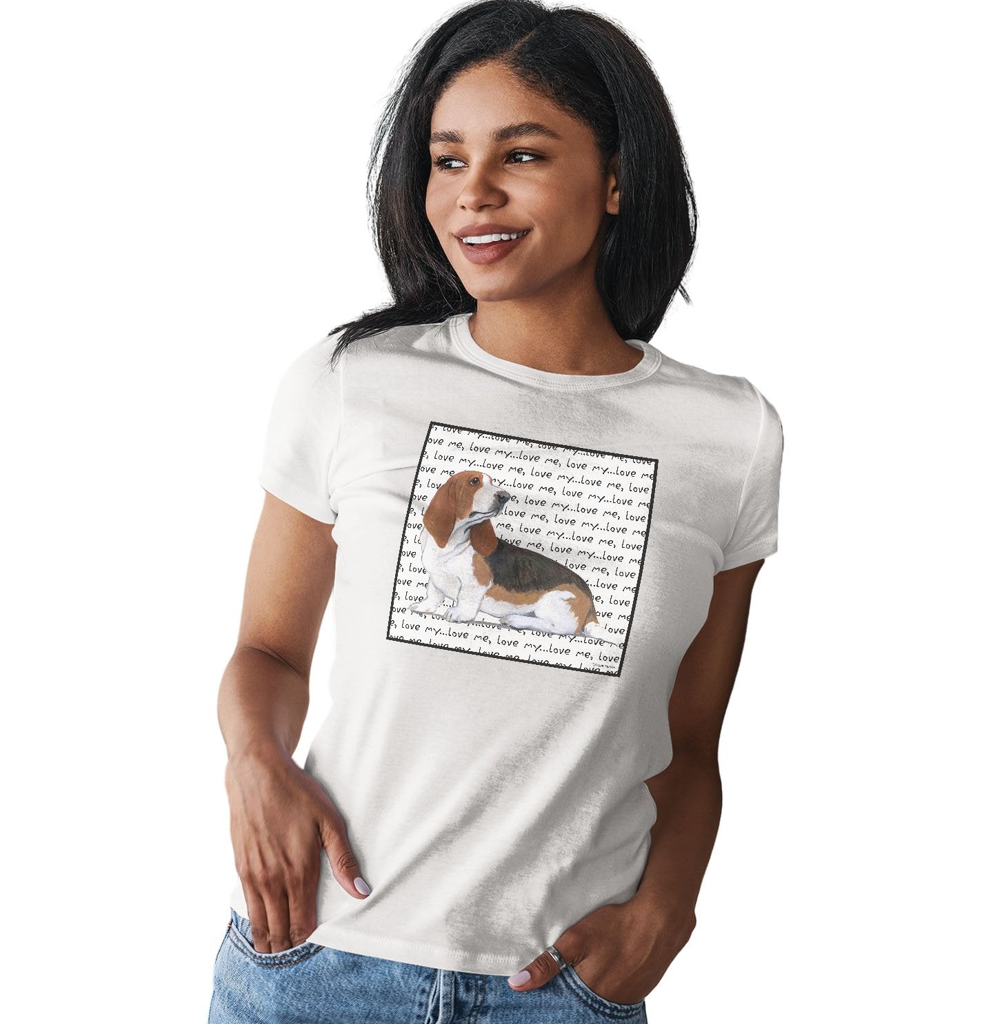Basset Hound Love Text - Women's Fitted T-Shirt