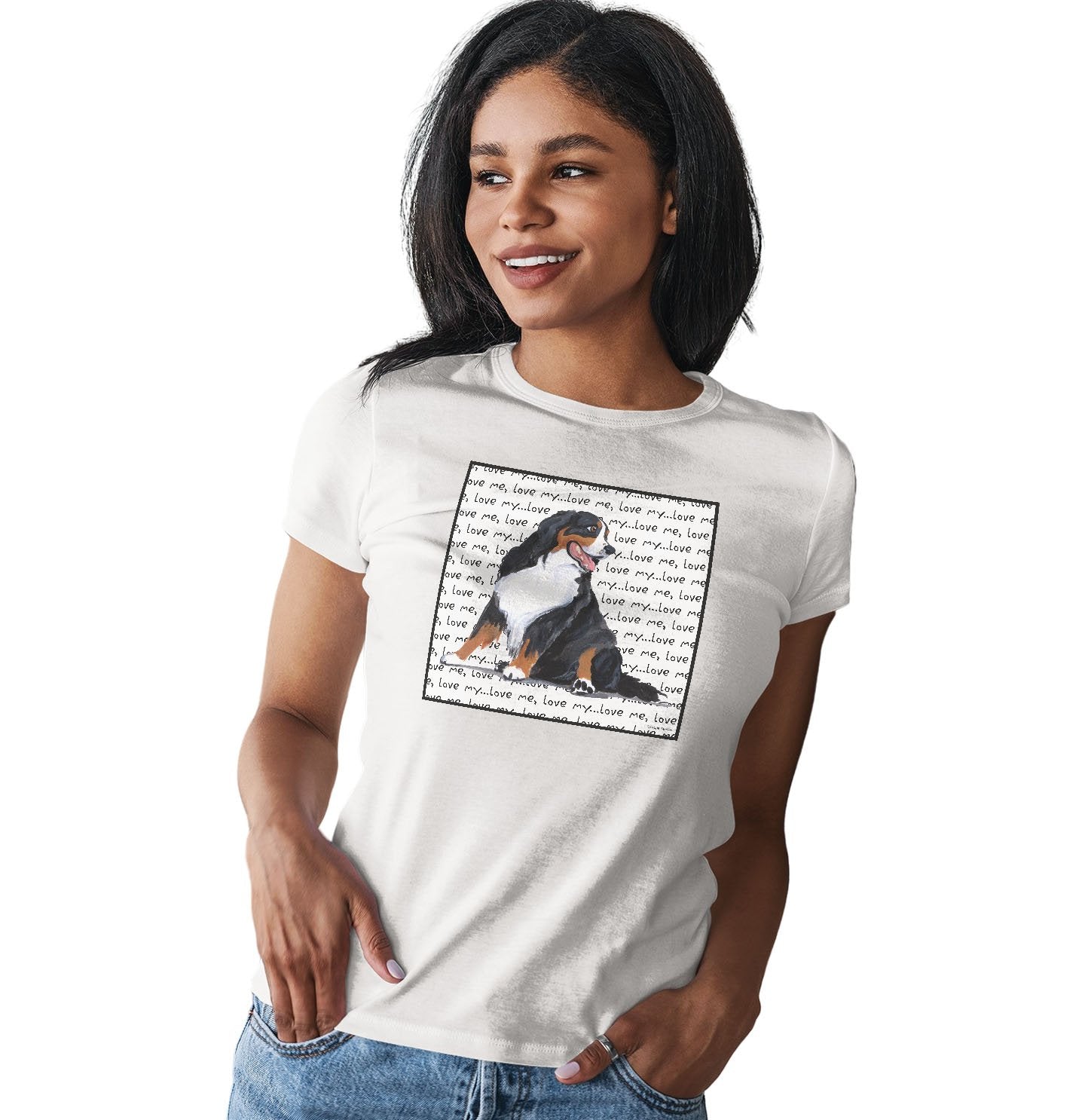 Bernese Mountain Dog Love Text - Women's Fitted T-Shirt