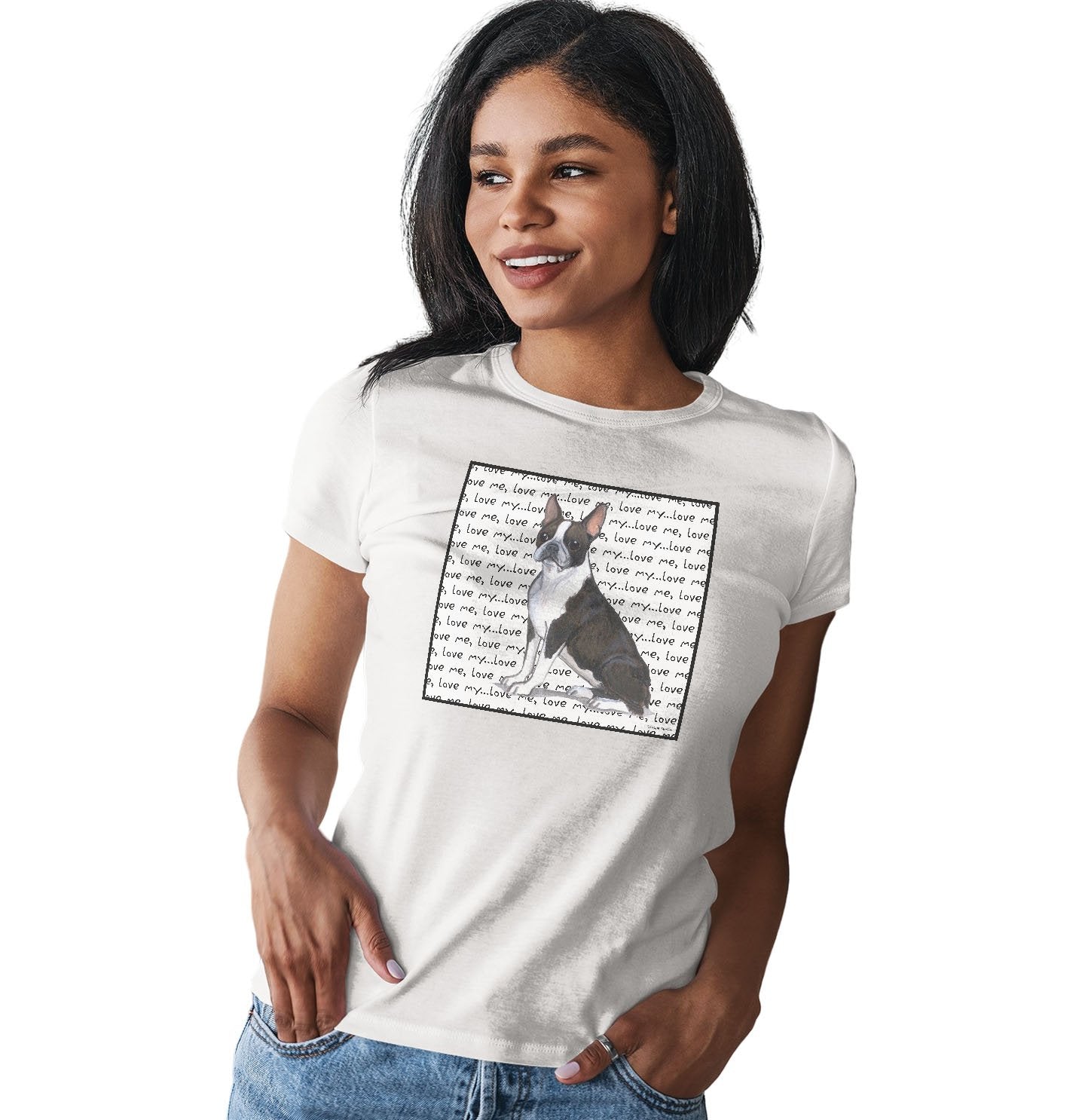 Boston Terrier Love Text - Women's Fitted T-Shirt