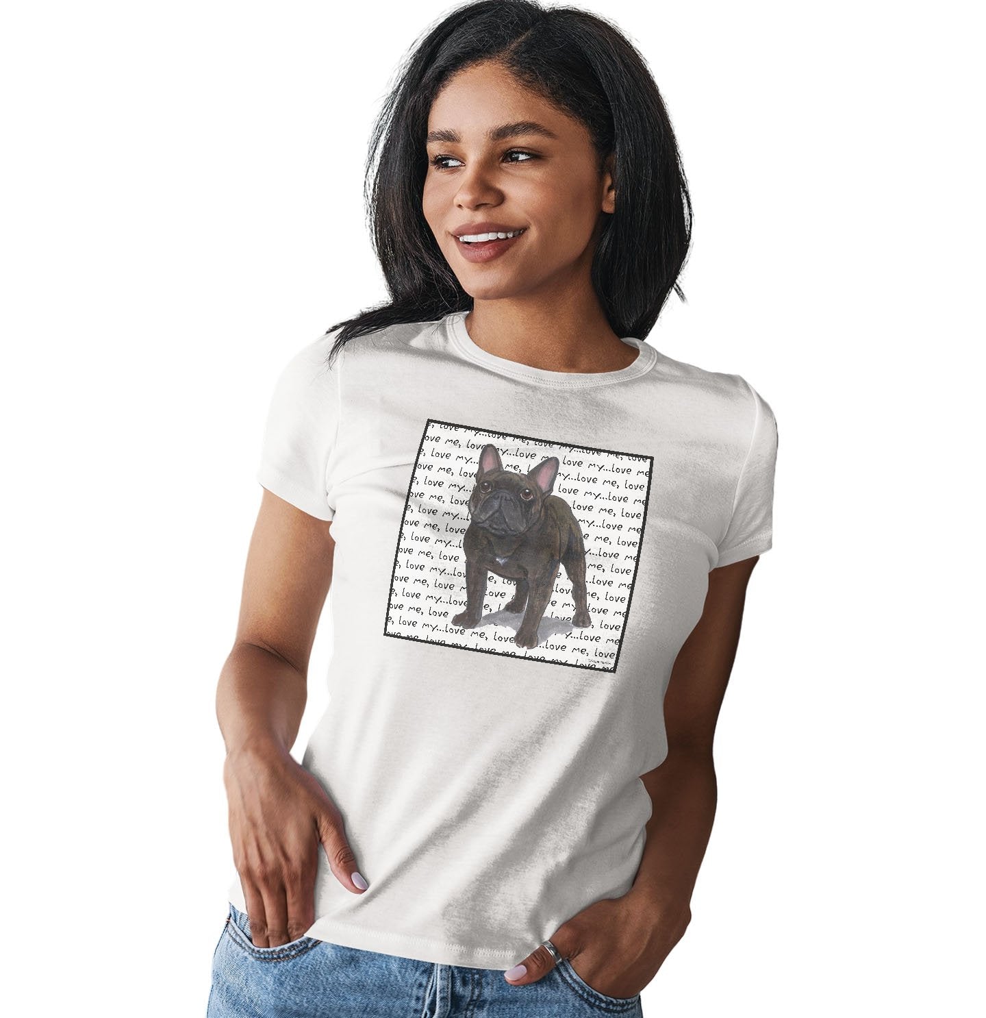 Frenchie Love Text - Women's Fitted T-Shirt