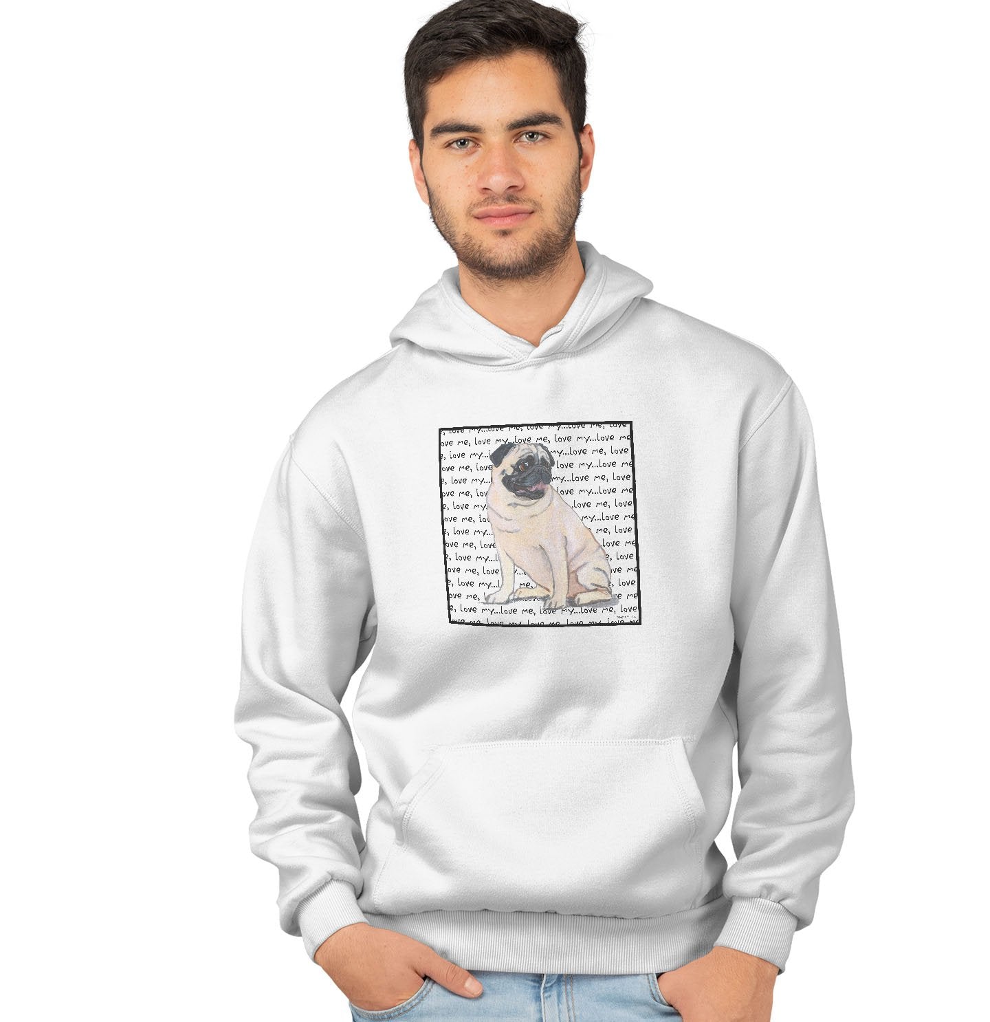 Pug Love Text - Adult Unisex Hoodie Sweatshirt