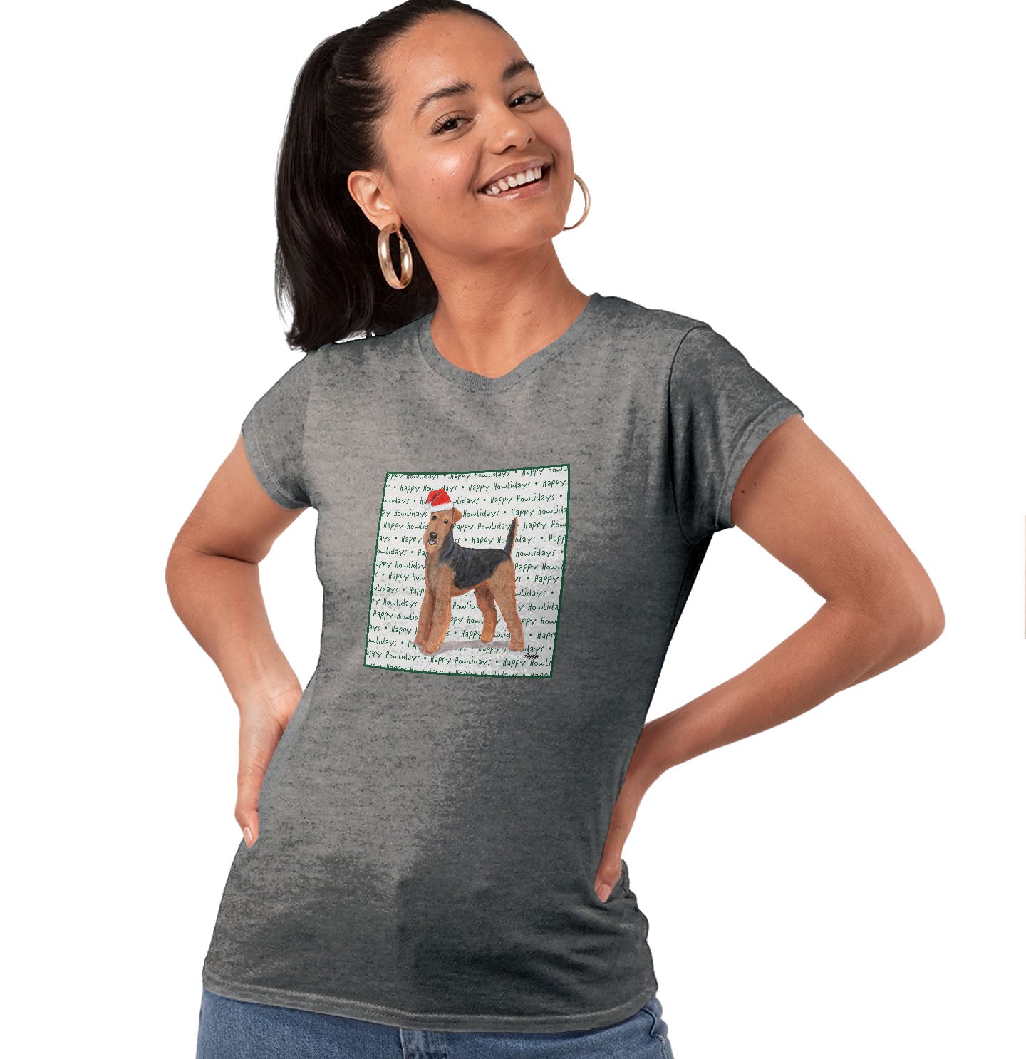 Airedale Terrier Happy Howlidays Text - Women's Tri-Blend T-Shirt