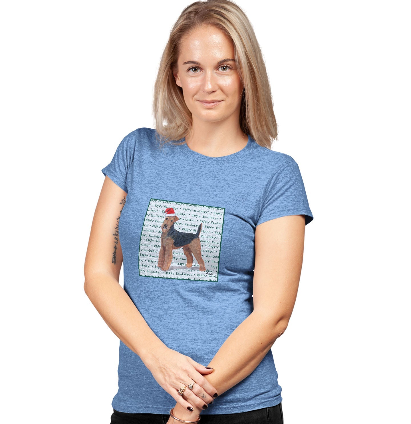 Airedale Terrier Happy Howlidays Text - Women's Tri-Blend T-Shirt