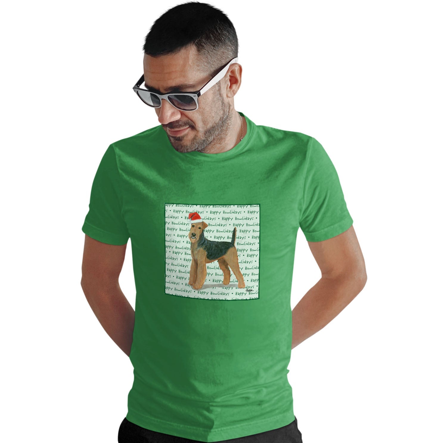 Airedale Terrier Happy Howlidays Text - Adult Unisex T-Shirt